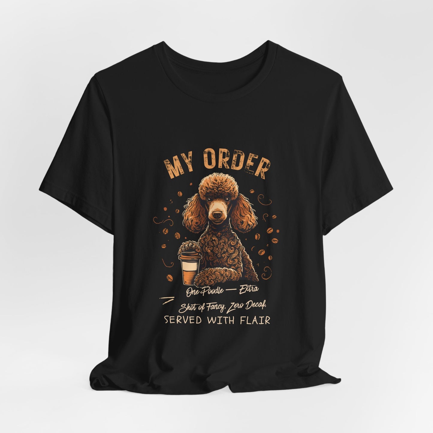 Poodle Café Order T-Shirt – Dark Grey Heather – Side View