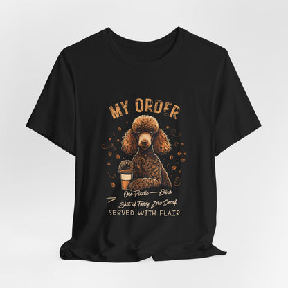 Poodle Café Order T-Shirt – Dark Grey Heather – Side View