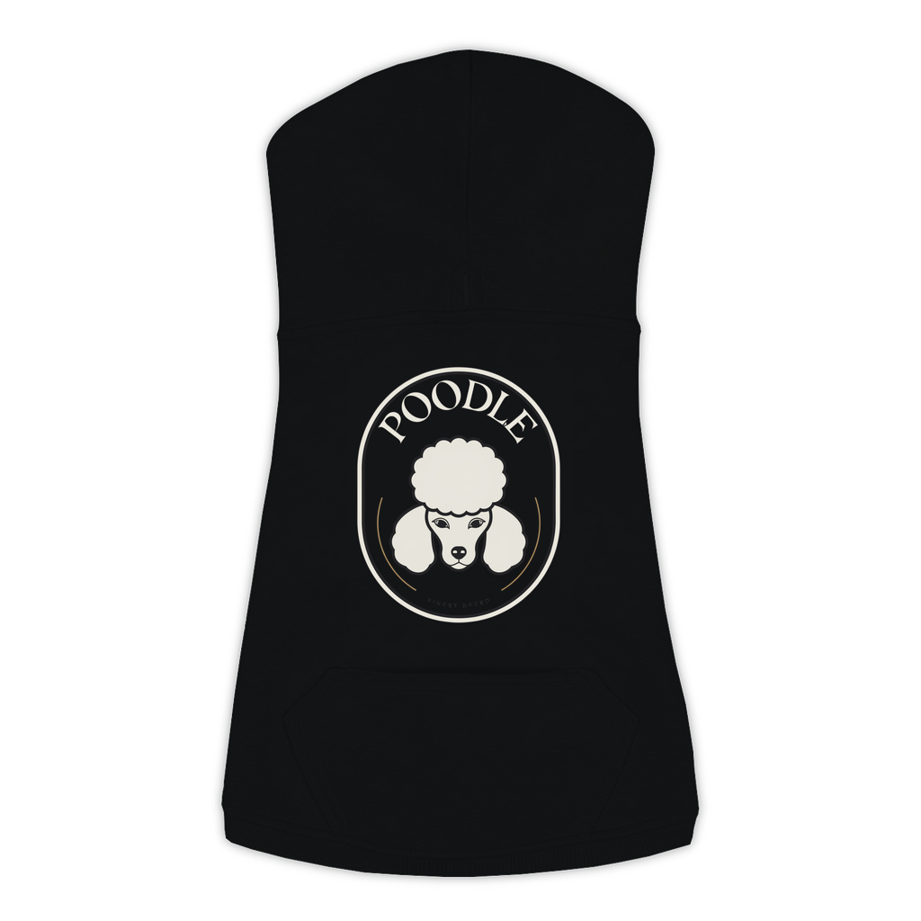 Poodle dog hoodie in Black — Finest Breed gold crest emblem print on cosy fleece pullover
