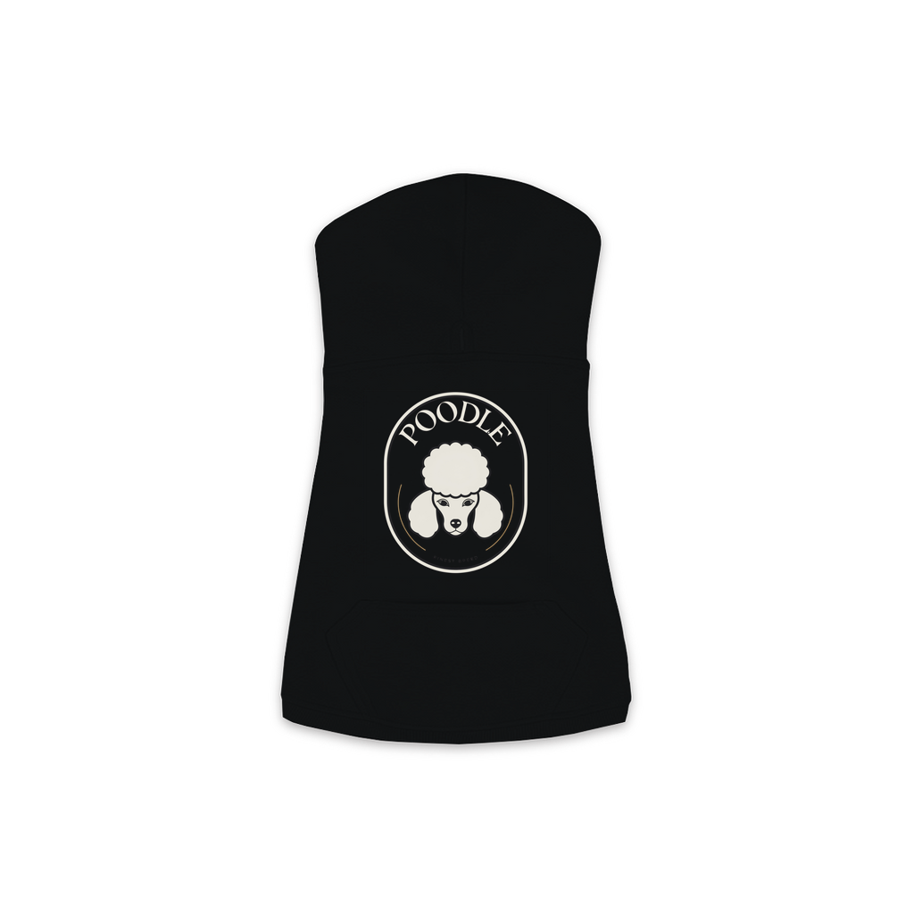 Poodle dog hoodie in Black — Finest Breed gold crest emblem print on cosy fleece pullover