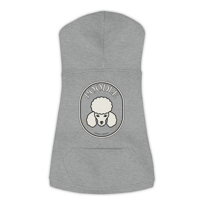 Poodle dog hoodie in Granite Heather — Finest Breed gold crest emblem print on cosy fleece pullover
