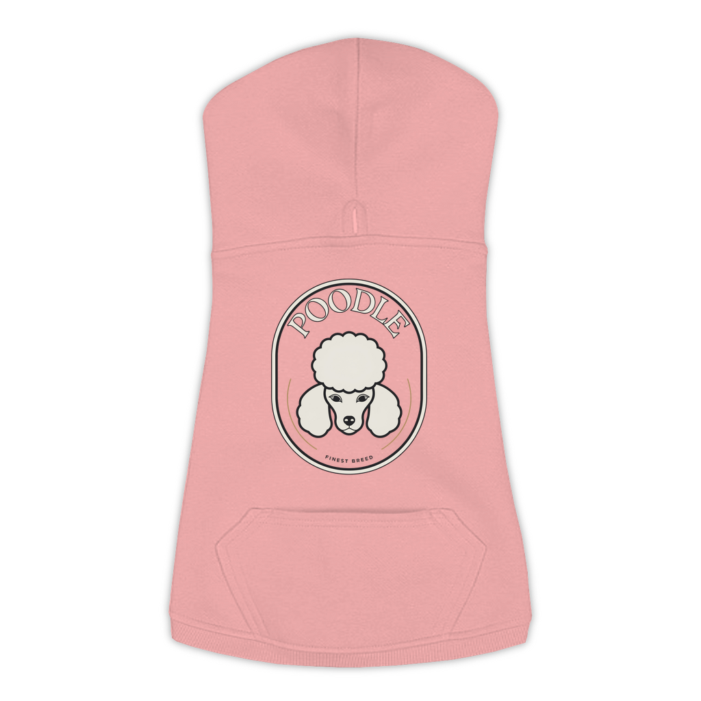 Poodle dog hoodie in Mauvelous — Finest Breed gold crest emblem print on cosy fleece pullover