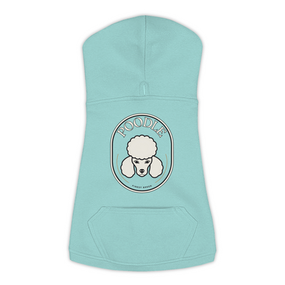 Poodle dog hoodie in Saltwater — Finest Breed gold crest emblem print on cosy fleece pullover