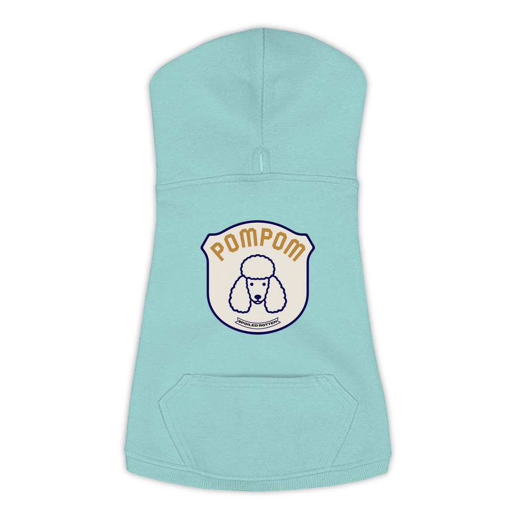 Poodle PomPom patch hoodie in saltwater blue, large/extra large size