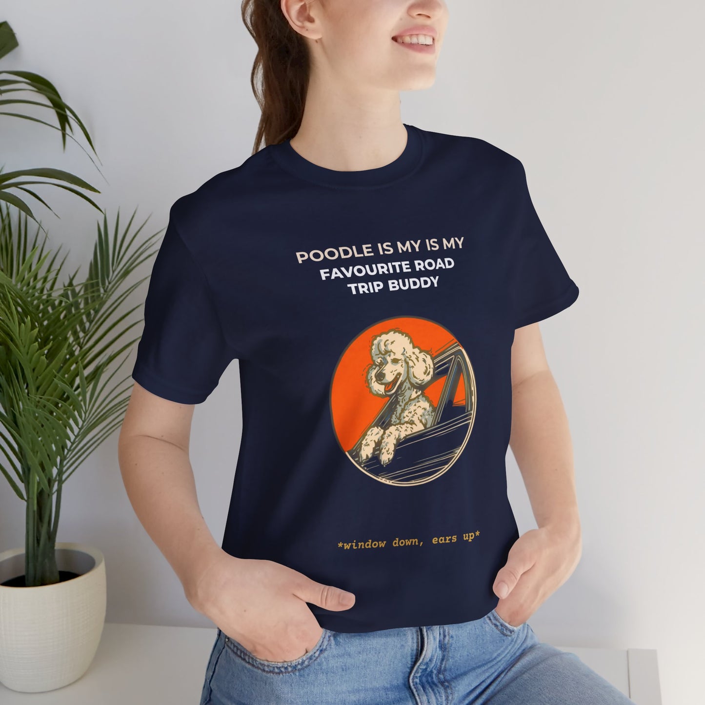 Poodle Road Trip Buddy t-shirt — funny Poodle travel tee on Bella+Canvas 3001, view 4