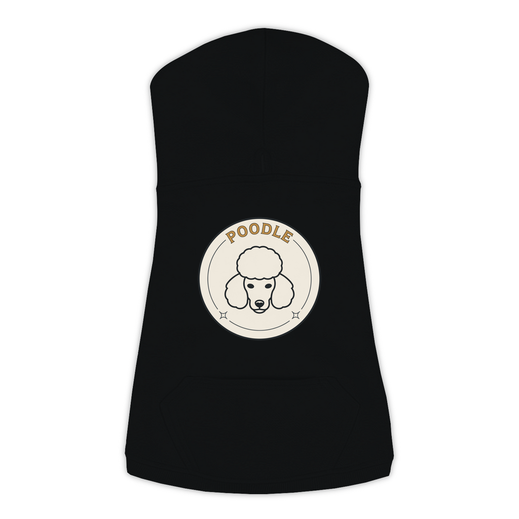 Poodle dog hoodie in Black — vintage roundel badge print on cosy fleece pullover