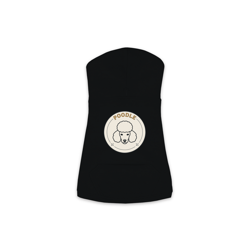 Poodle dog hoodie in Black — vintage roundel badge print on cosy fleece pullover