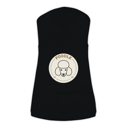 Poodle dog hoodie in Black — vintage roundel badge print on cosy fleece pullover