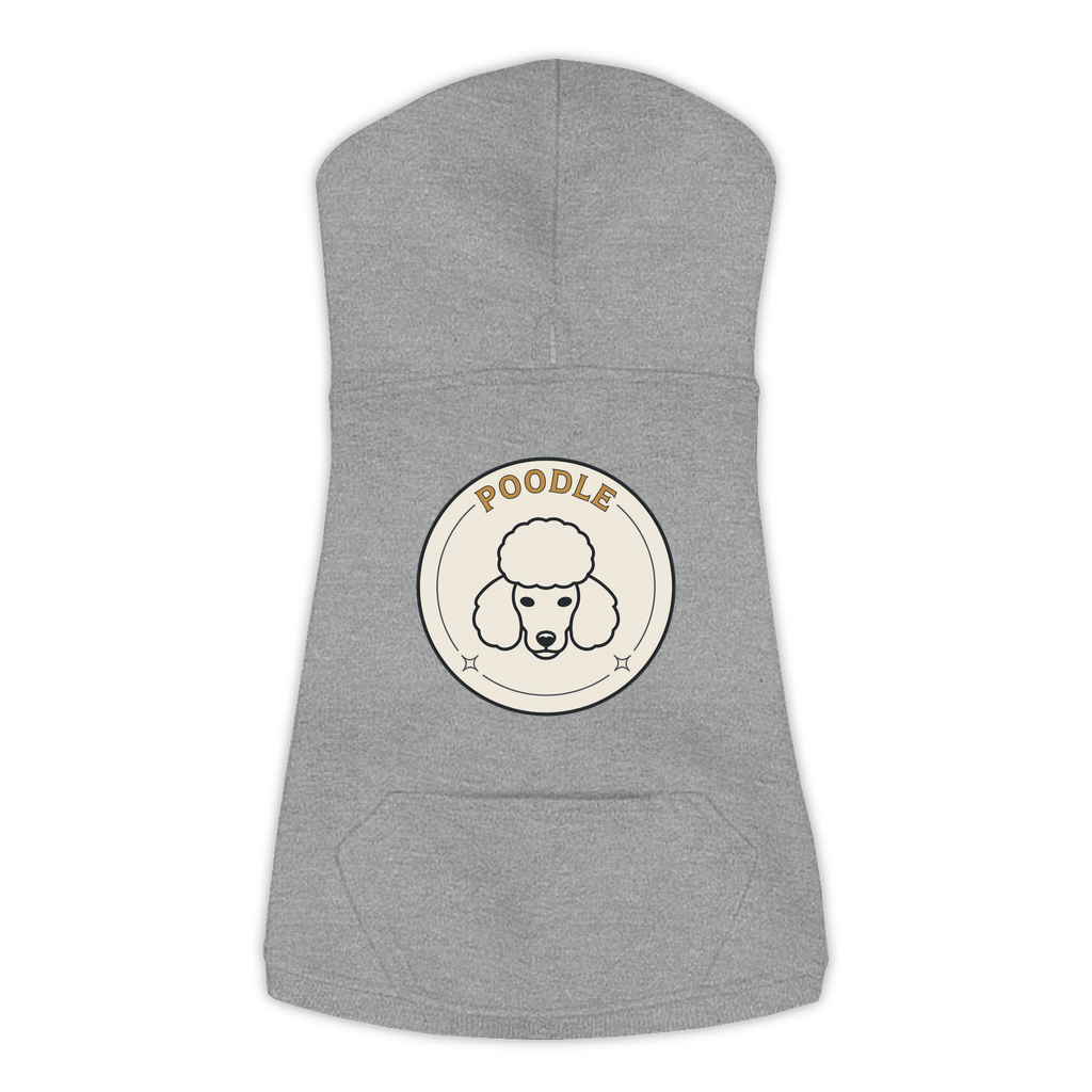 Poodle dog hoodie in Granite Heather — vintage roundel badge print on cosy fleece pullover
