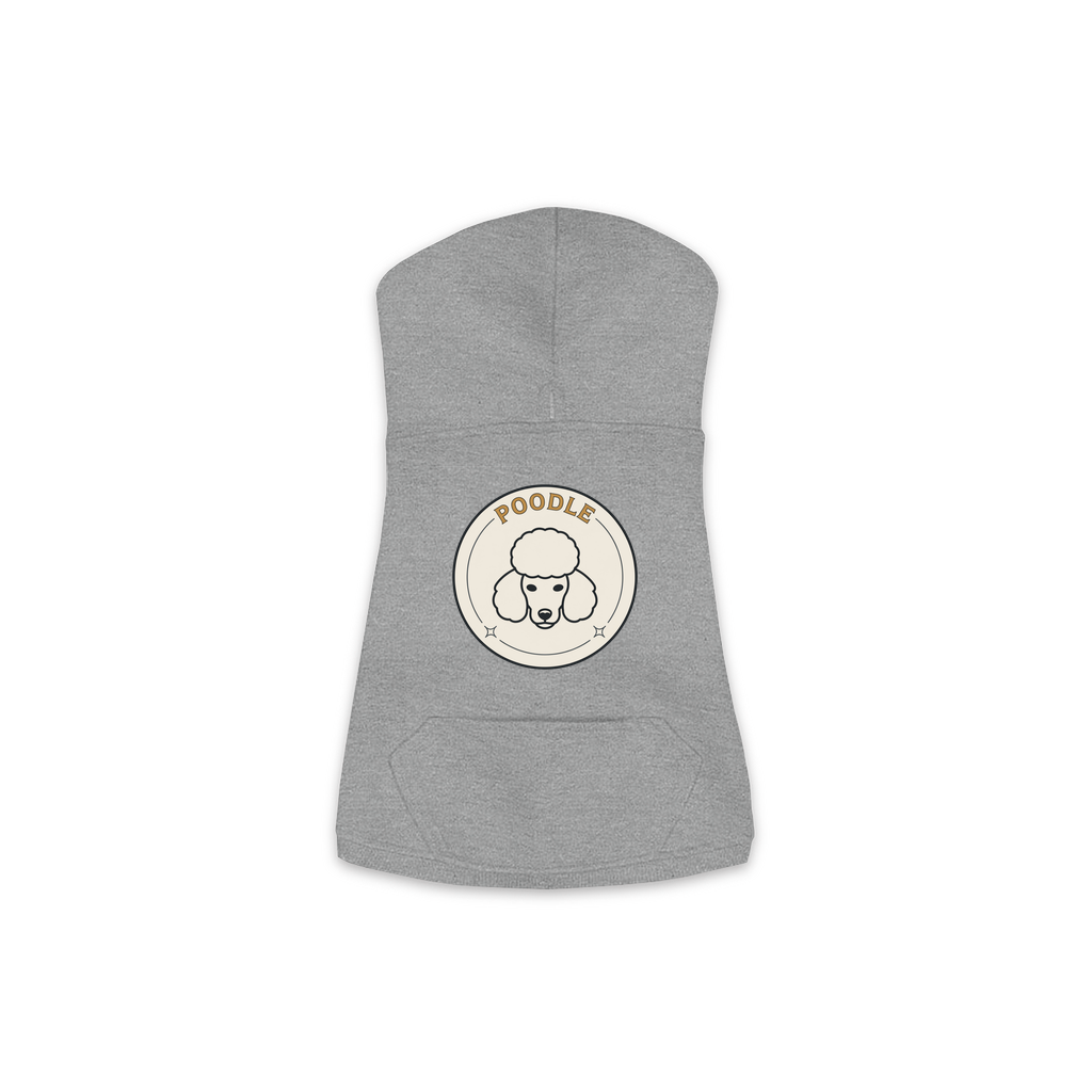 Poodle dog hoodie in Granite Heather — vintage roundel badge print on cosy fleece pullover