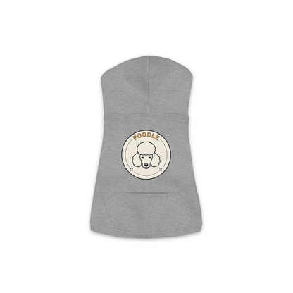 Poodle dog hoodie in Granite Heather — vintage roundel badge print on cosy fleece pullover