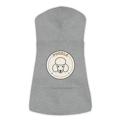 Poodle dog hoodie in Granite Heather — vintage roundel badge print on cosy fleece pullover