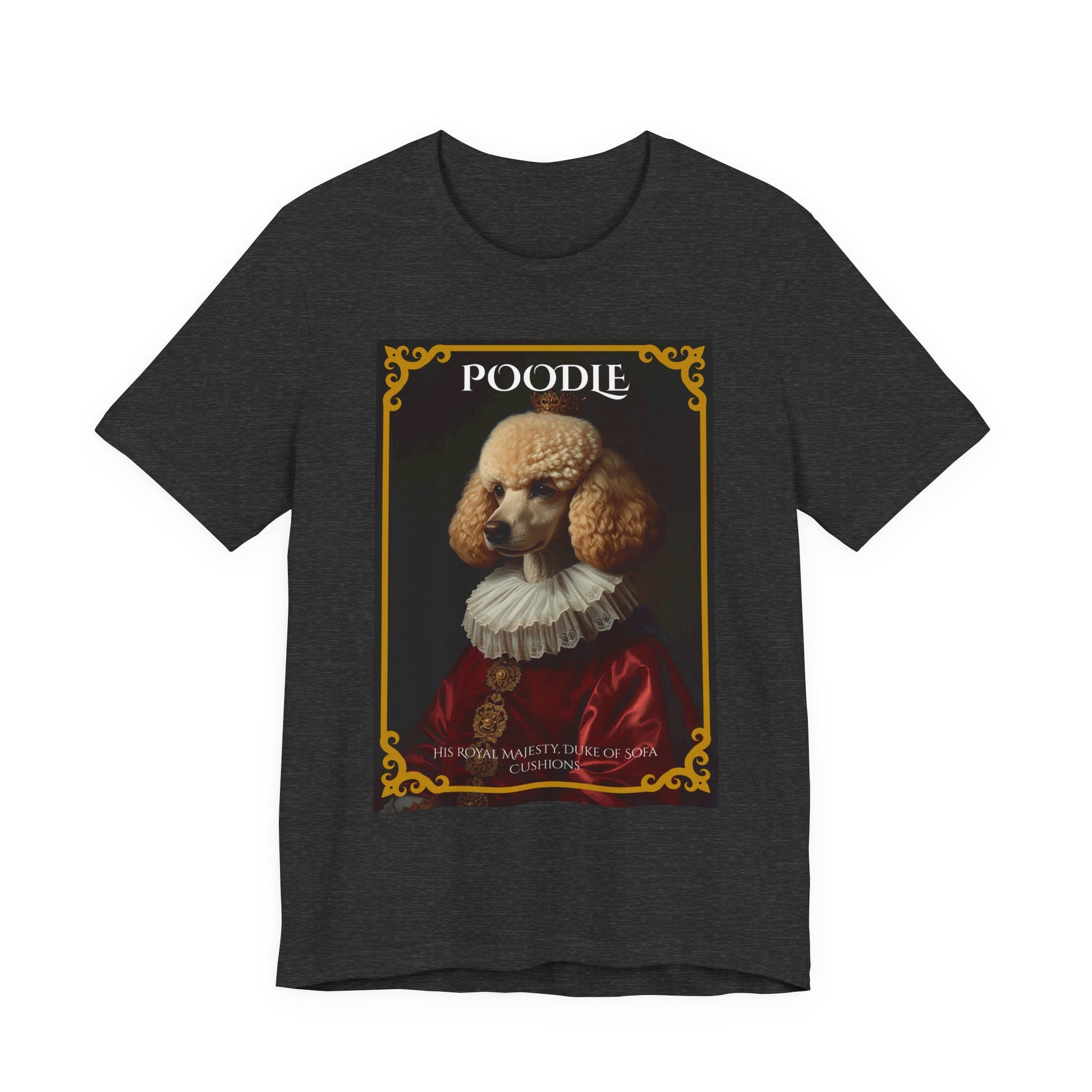 Dark Grey Heather colourway of the Poodle Royal Portrait t-shirt