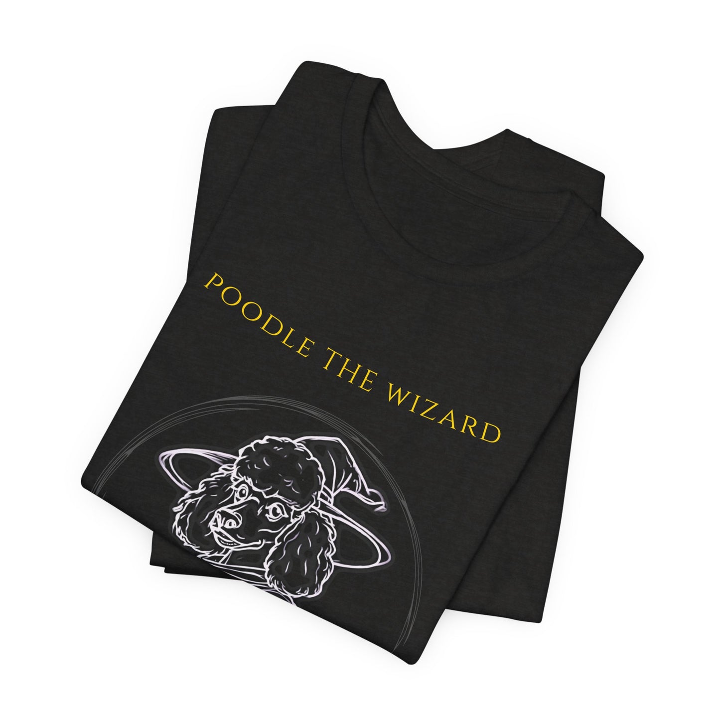 Poodle The Wizard T-Shirt worn by model outdoors