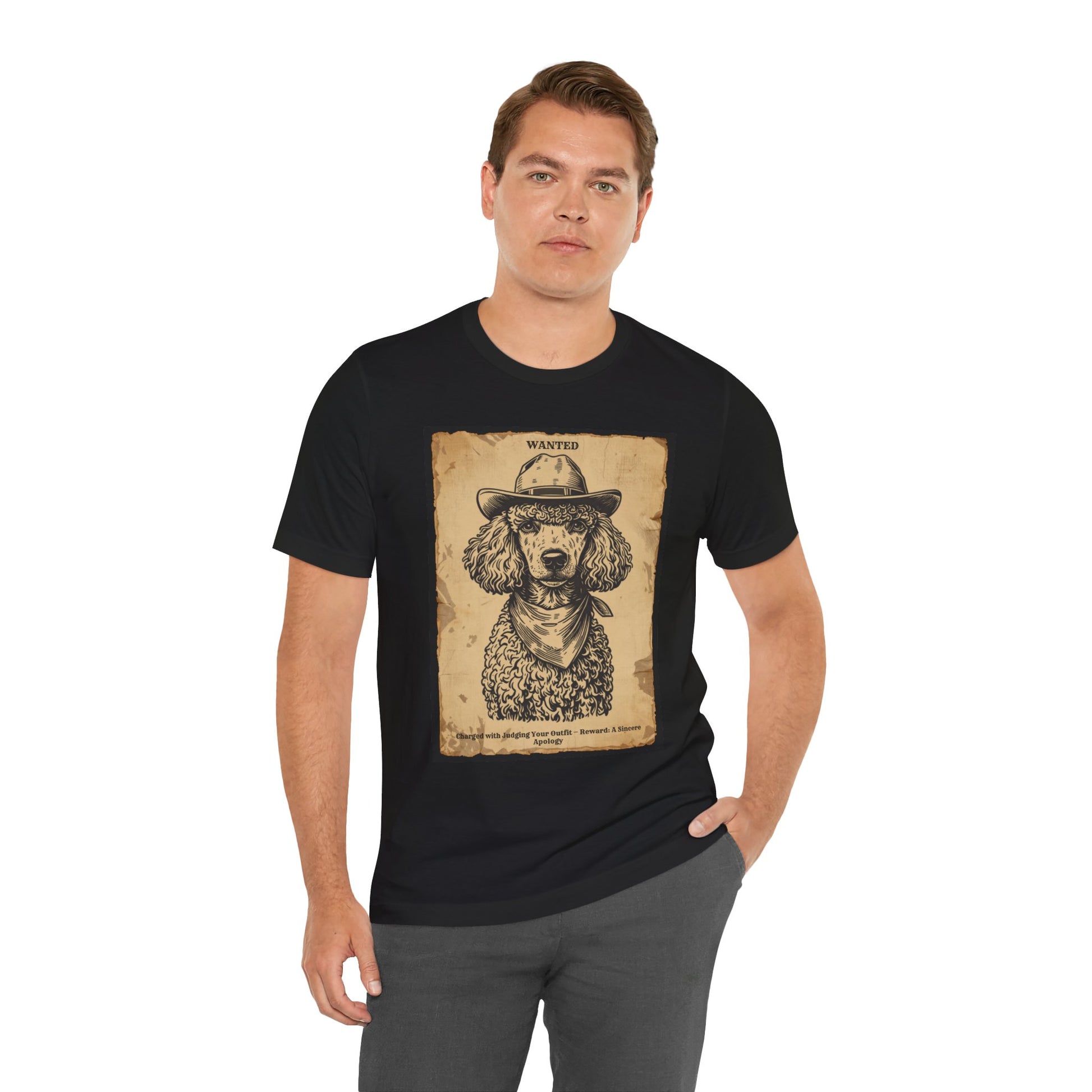 Poodle Wanted Outlaw t-shirt back view black