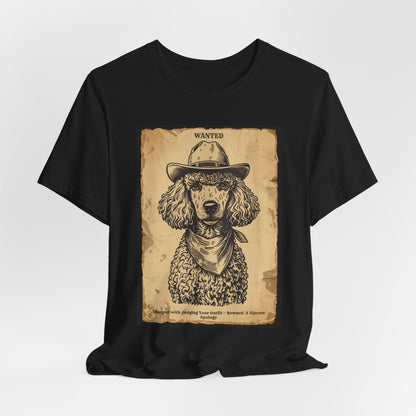 Poodle Wanted Outlaw t-shirt model wearing dark grey heather