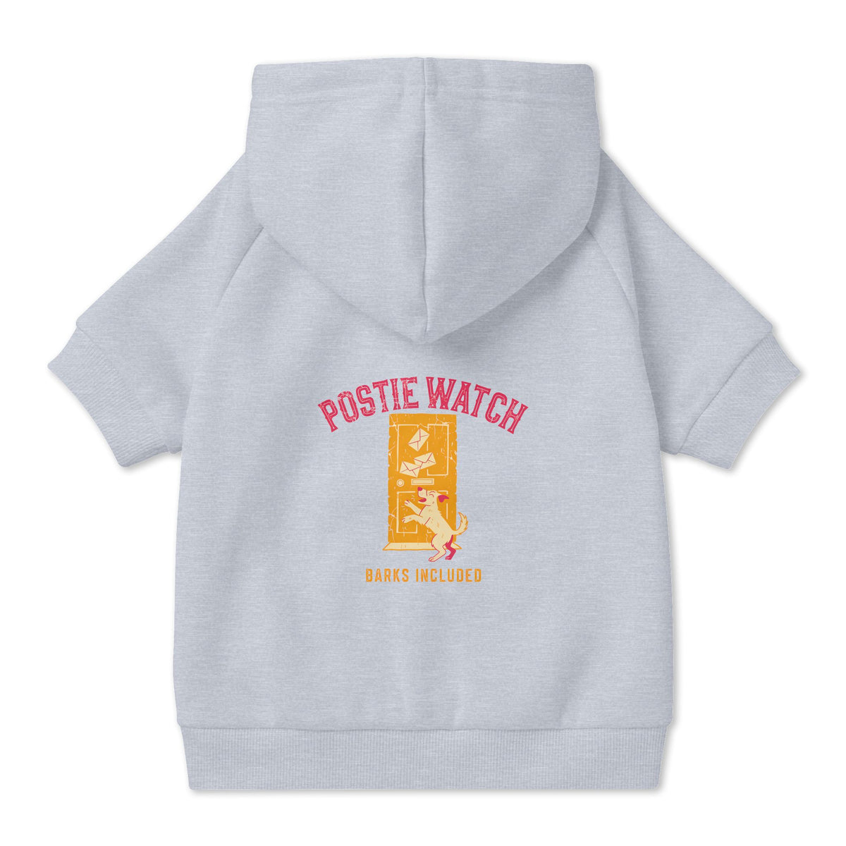 Postie Watch Dog Hoodie in Grey, back view — SniffWaggleNWalk™