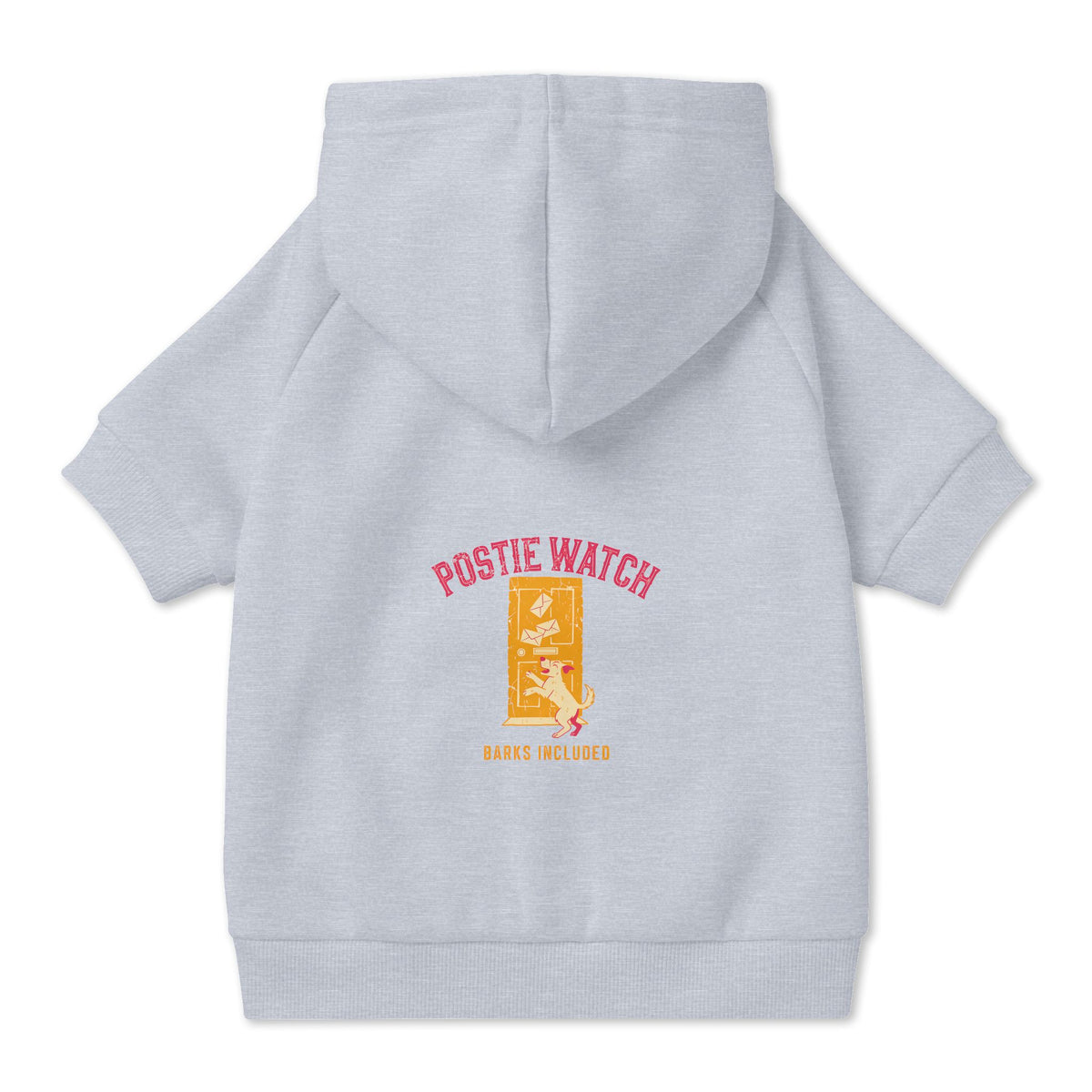 Postie Watch Dog Hoodie in Grey, back view — SniffWaggleNWalk™
