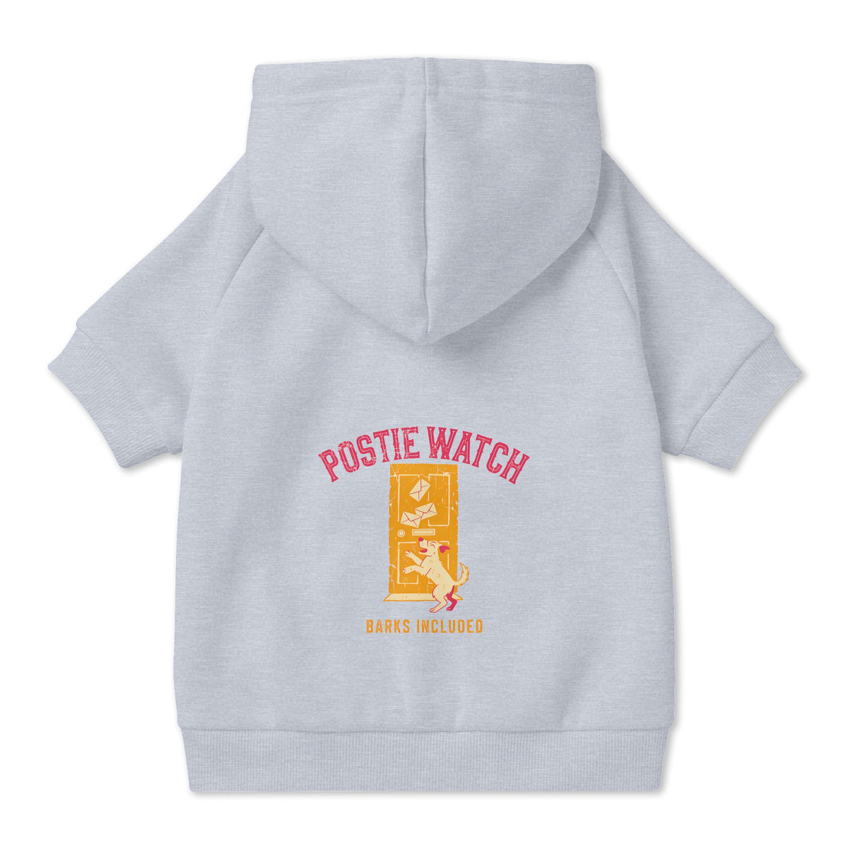 Postie Watch Dog Hoodie in Grey, back view — SniffWaggleNWalk™