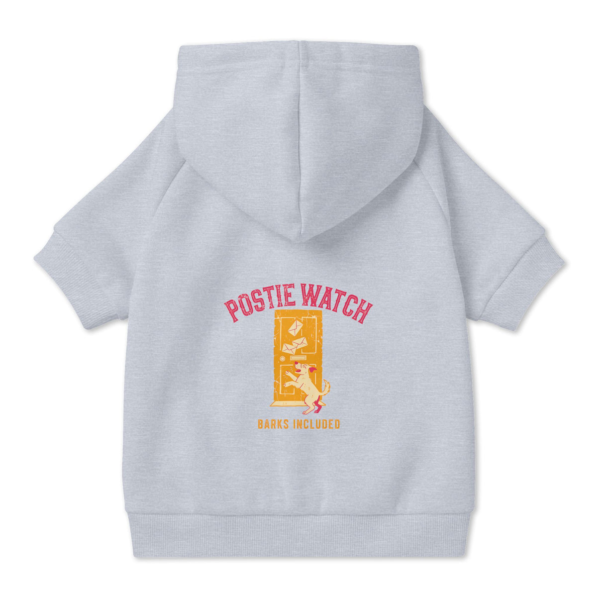 Postie Watch Dog Hoodie in Grey, back view — SniffWaggleNWalk™