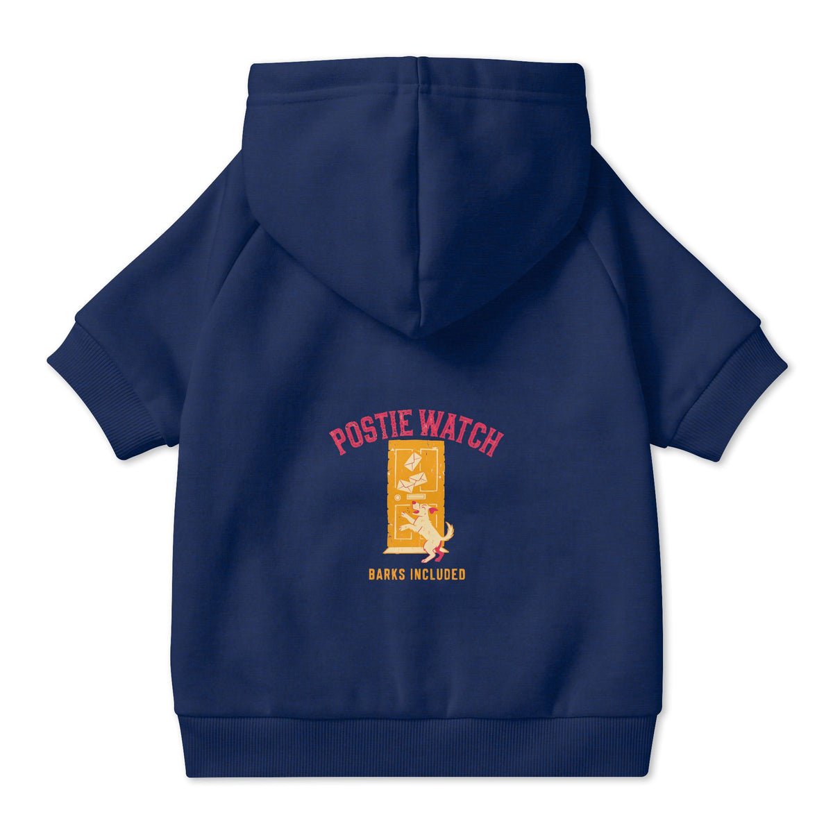 Postie Watch Dog Hoodie in Navy, back view — SniffWaggleNWalk™