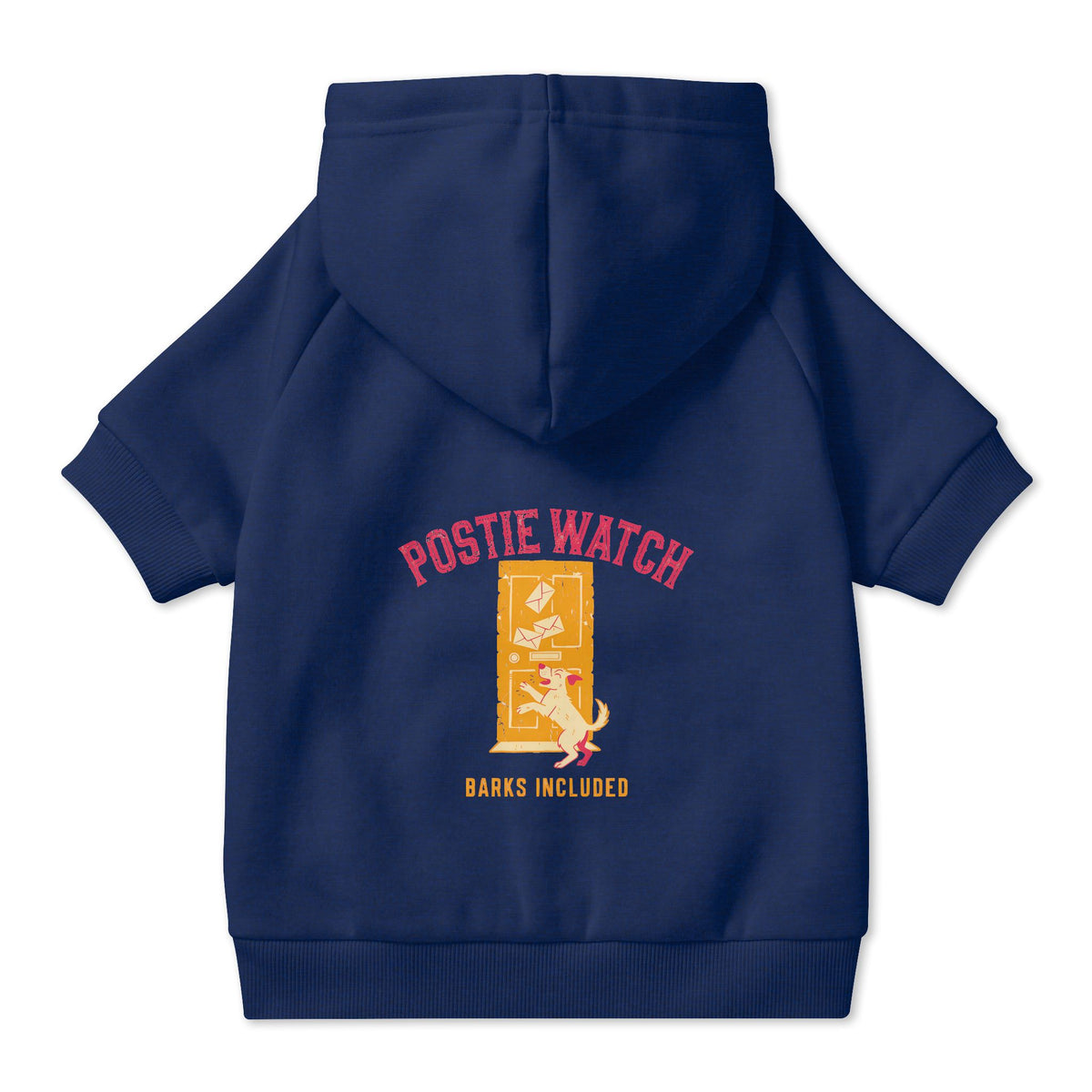 Postie Watch Dog Hoodie in Navy, back view — SniffWaggleNWalk™