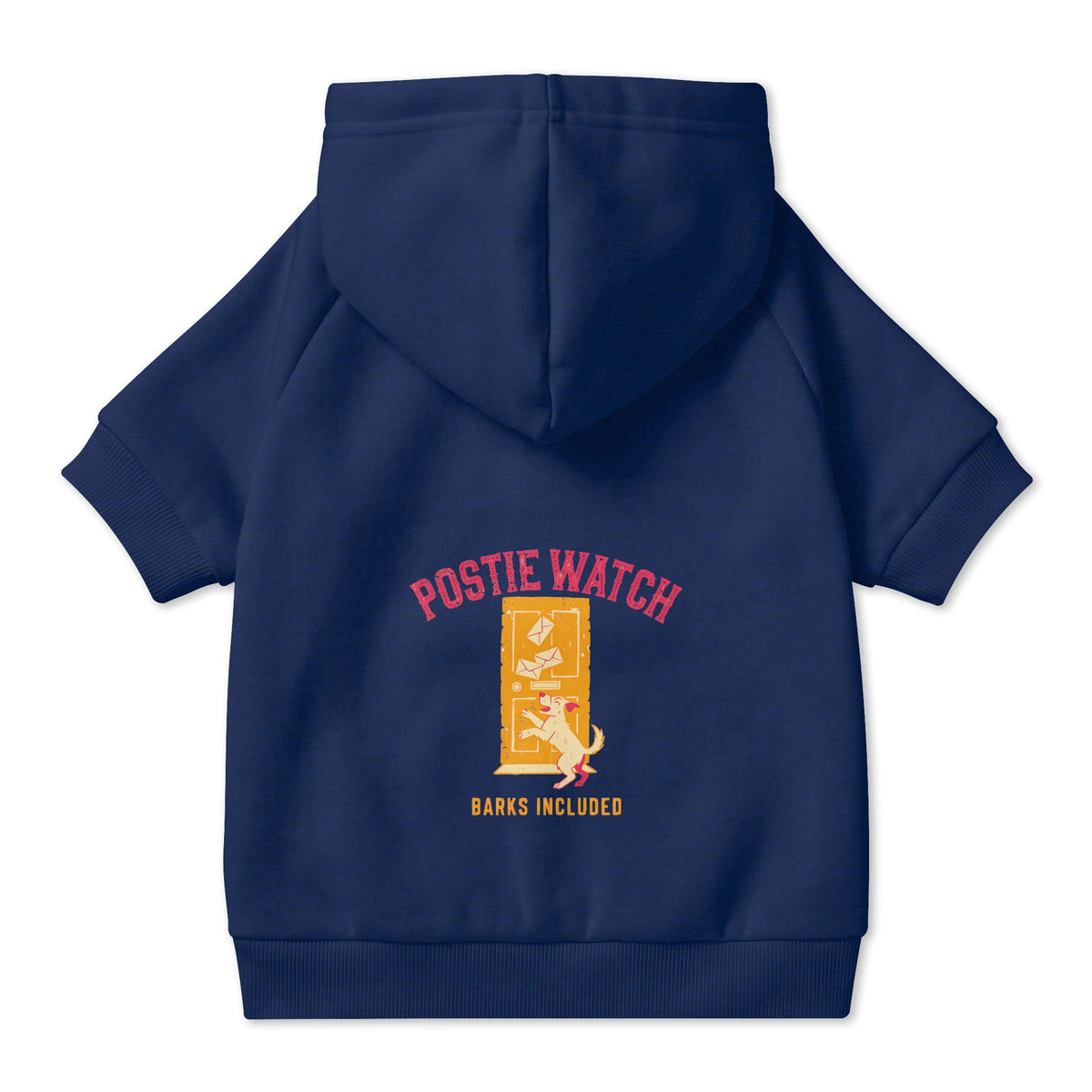Postie Watch Dog Hoodie in Navy, back view — SniffWaggleNWalk™