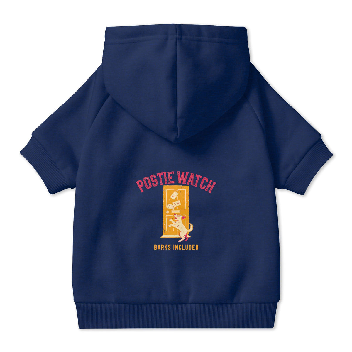 Postie Watch Dog Hoodie in Navy, back view — SniffWaggleNWalk™