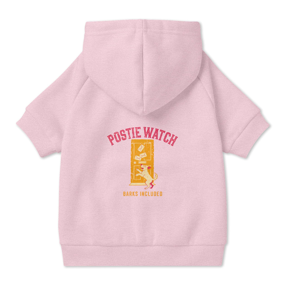 Postie Watch Dog Hoodie in Pink, back view — SniffWaggleNWalk™