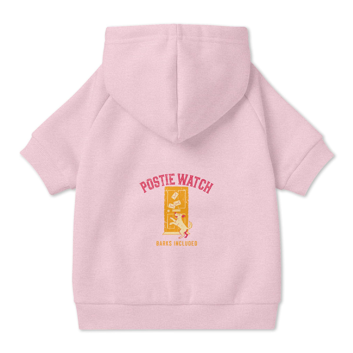 Postie Watch Dog Hoodie in Pink, back view — SniffWaggleNWalk™