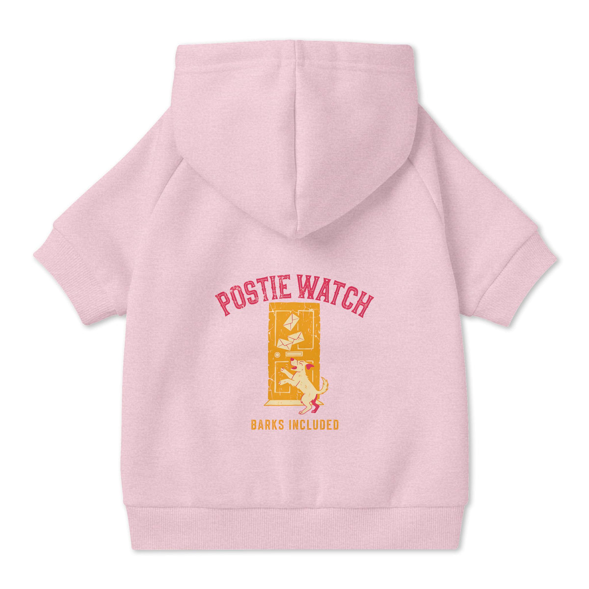 Postie Watch Dog Hoodie in Pink, back view — SniffWaggleNWalk™
