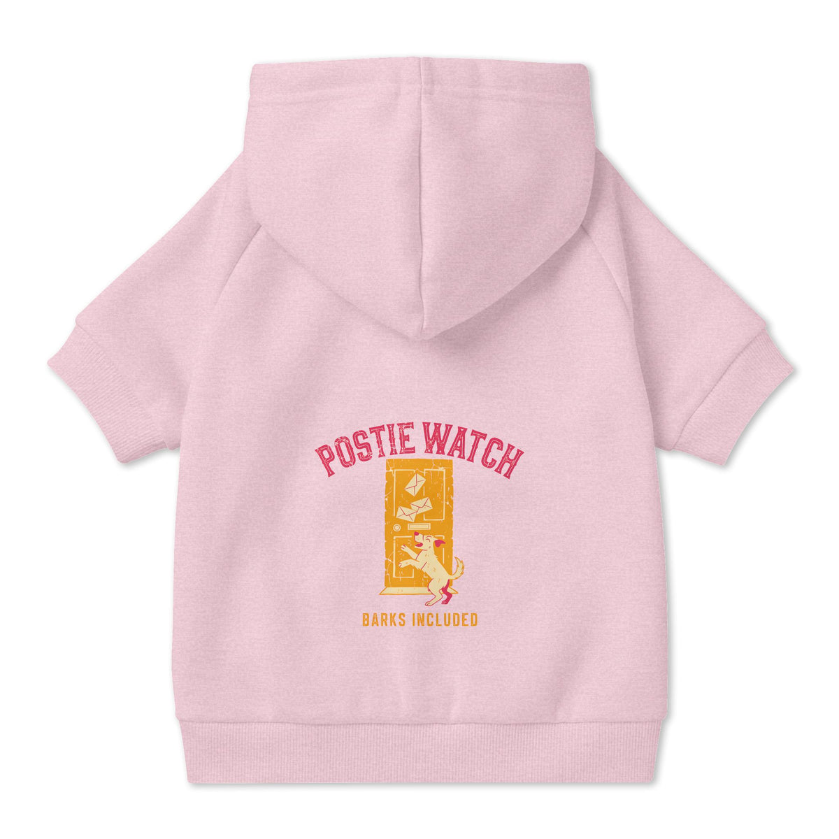 Postie Watch Dog Hoodie in Pink, back view — SniffWaggleNWalk™
