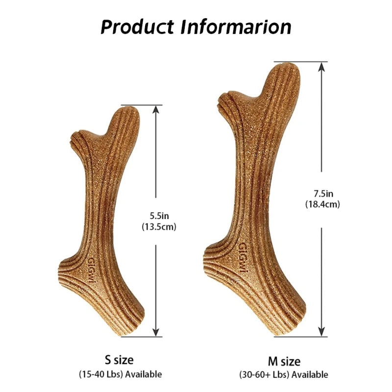 AntlerChew S and M size comparison 13.5cm and 18.4cm suitable 15-40lbs and 30-60lbs dogs