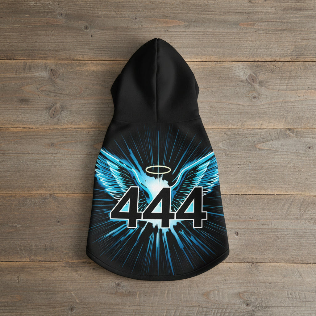 Full-coverage 444 dog hoodie with aura glow