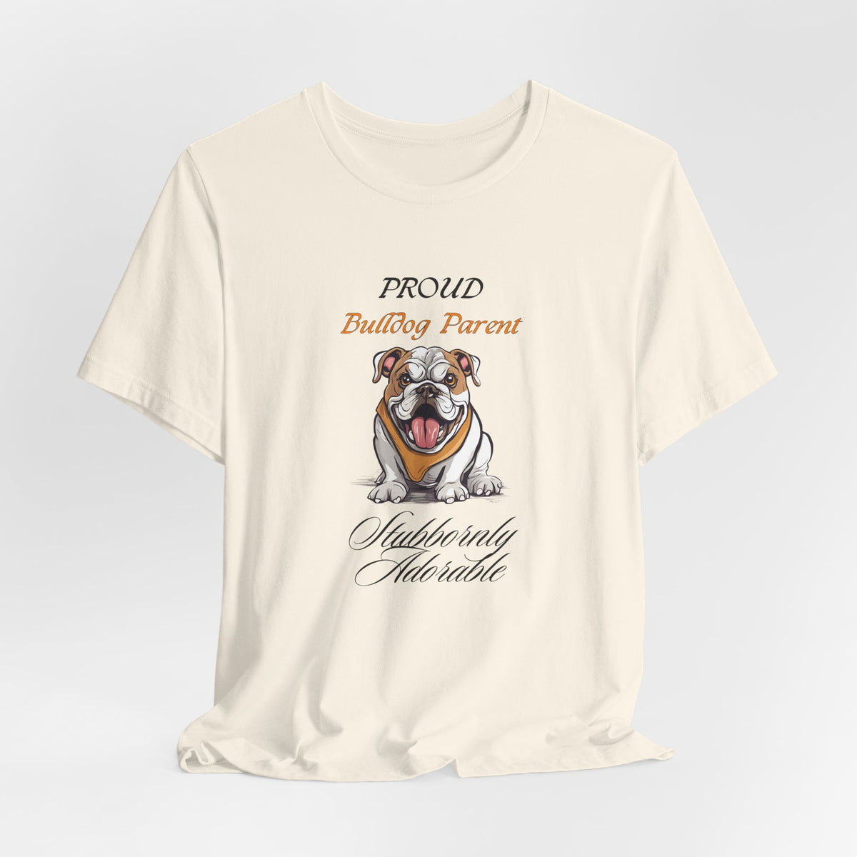 Proud Bulldog Parent t-shirt in Athletic Heather, flat lay