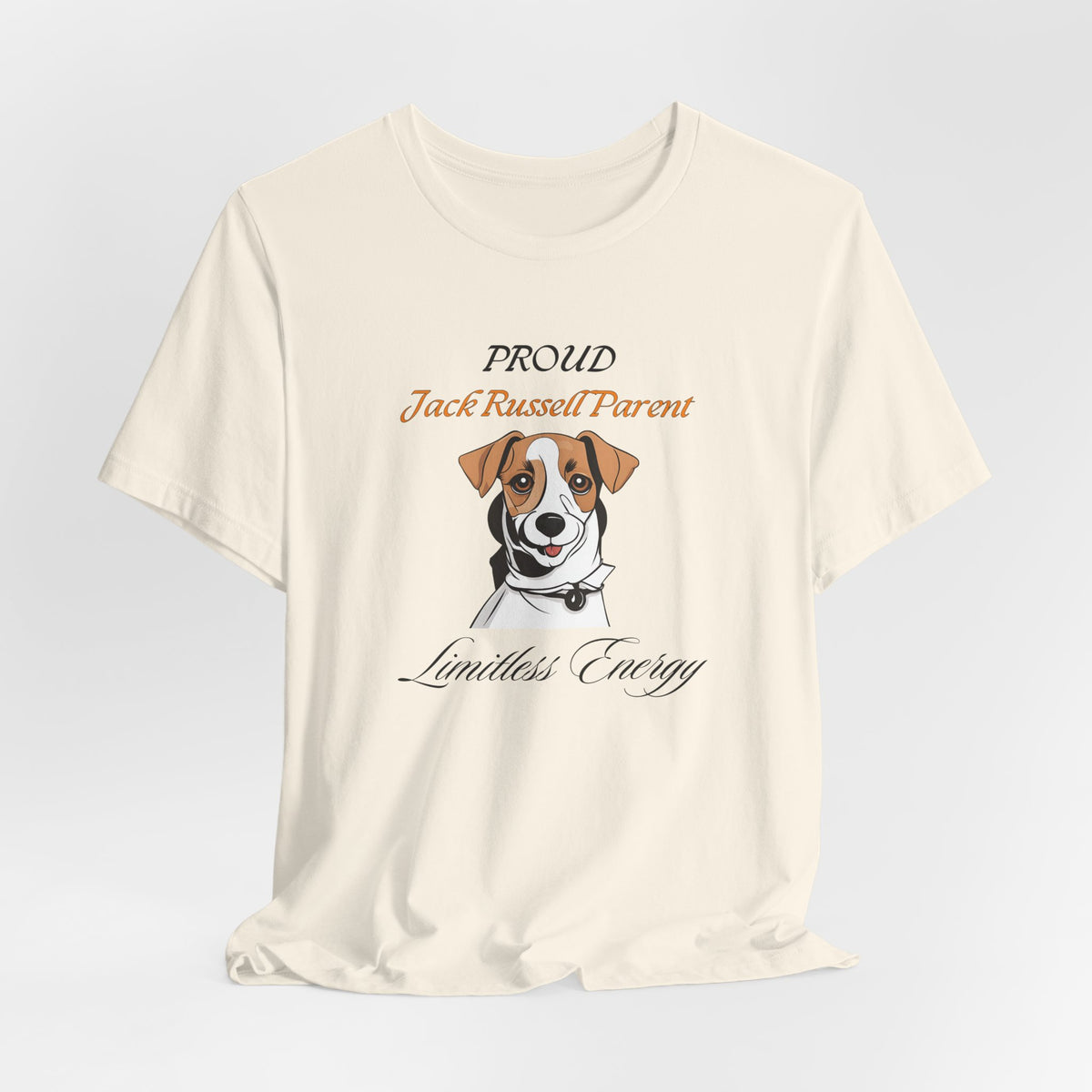 Proud Jack Russell Parent t-shirt on hanger, full garment view