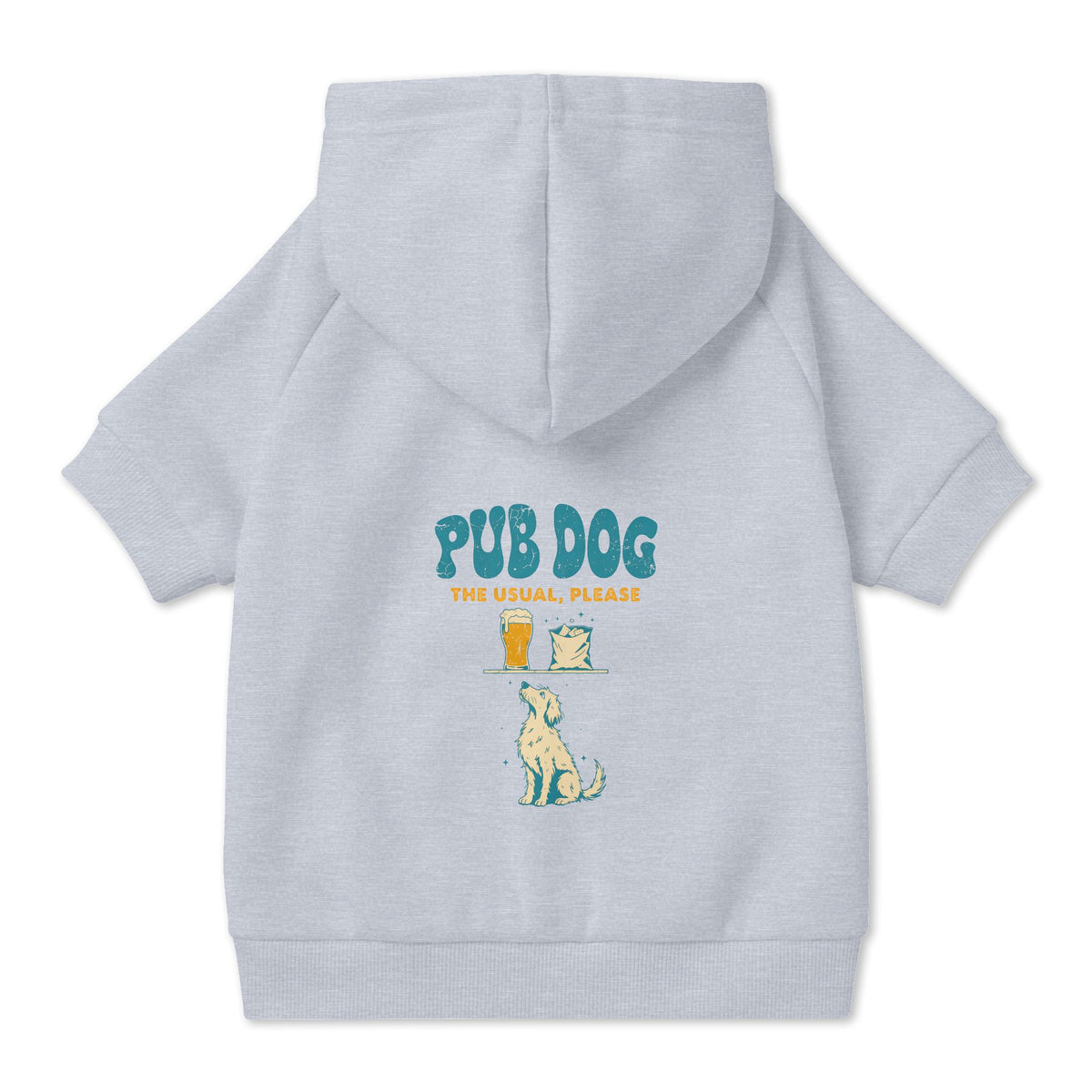 Pub Dog Dog Hoodie in Grey, back view — SniffWaggleNWalk™