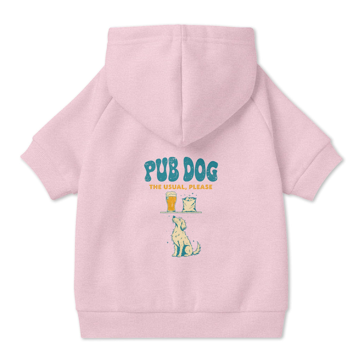 Pub Dog Dog Hoodie in Pink, back view — SniffWaggleNWalk™