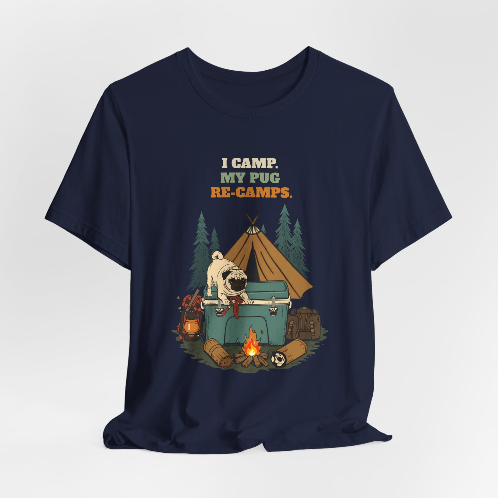 Pug camping tee folded flat lay