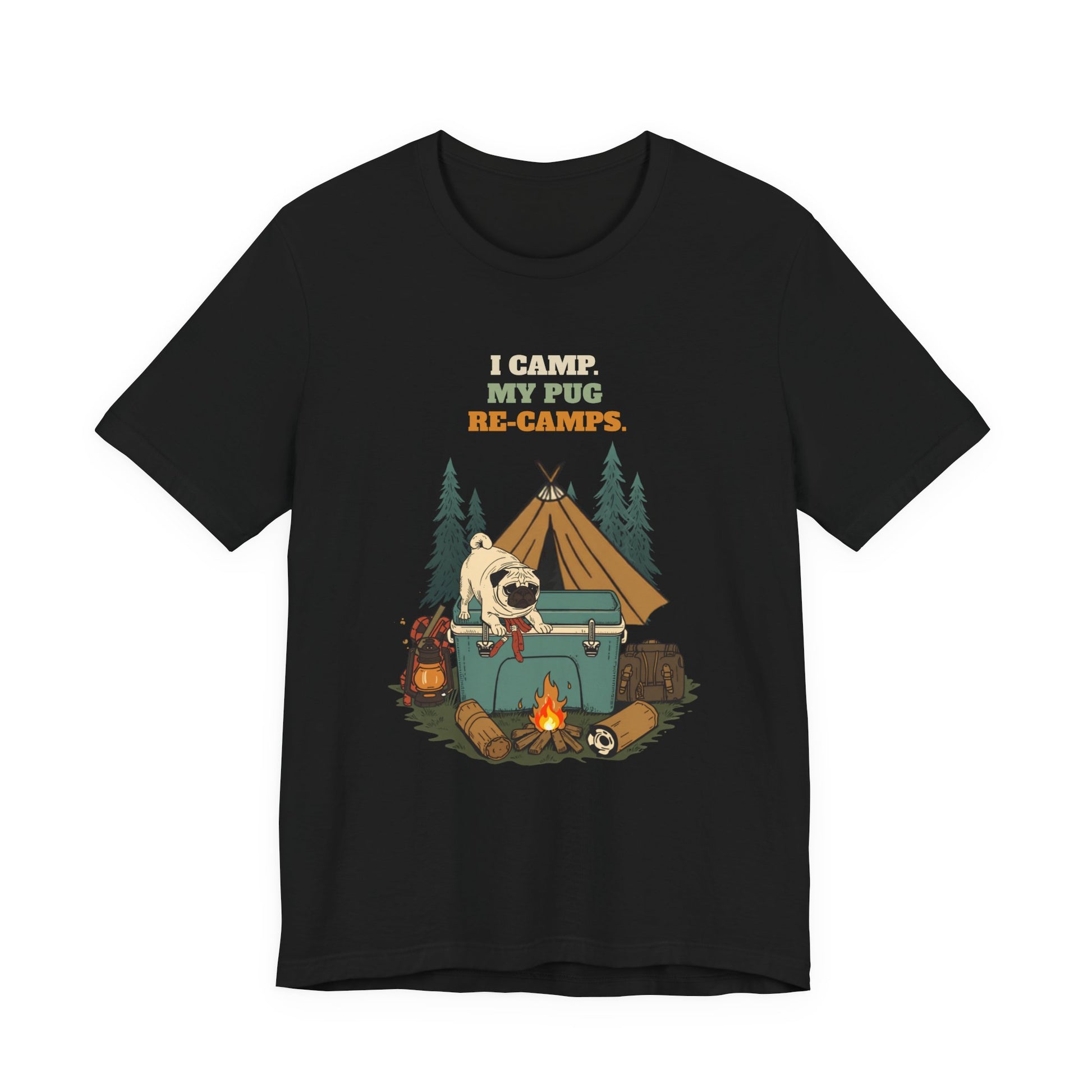 Pug camping t-shirt Black colourway