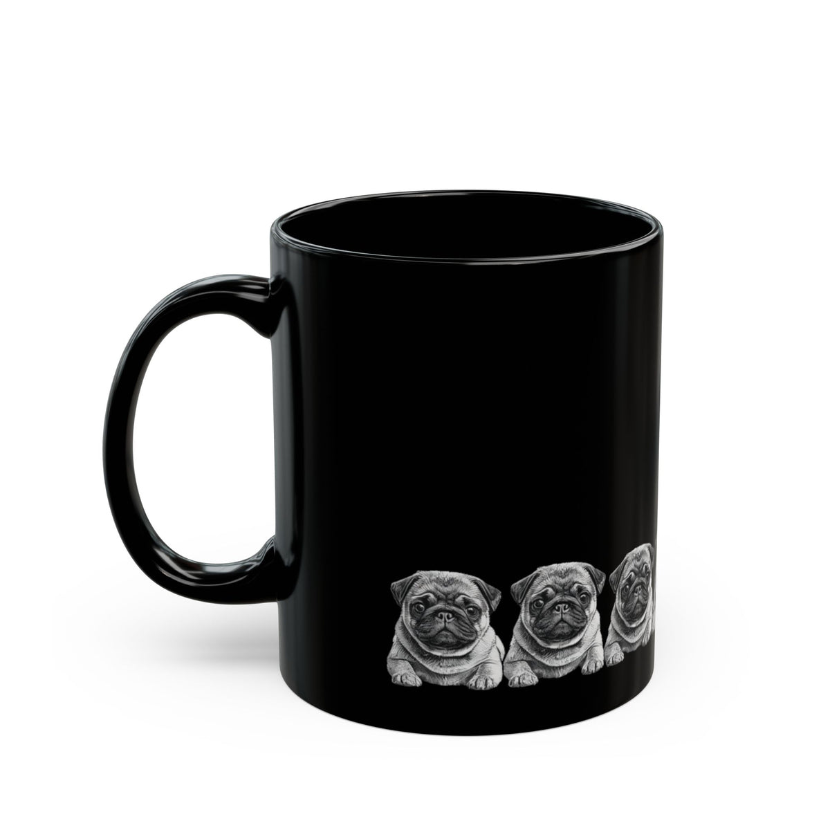 Pug ceramic mug with coffee on a desk