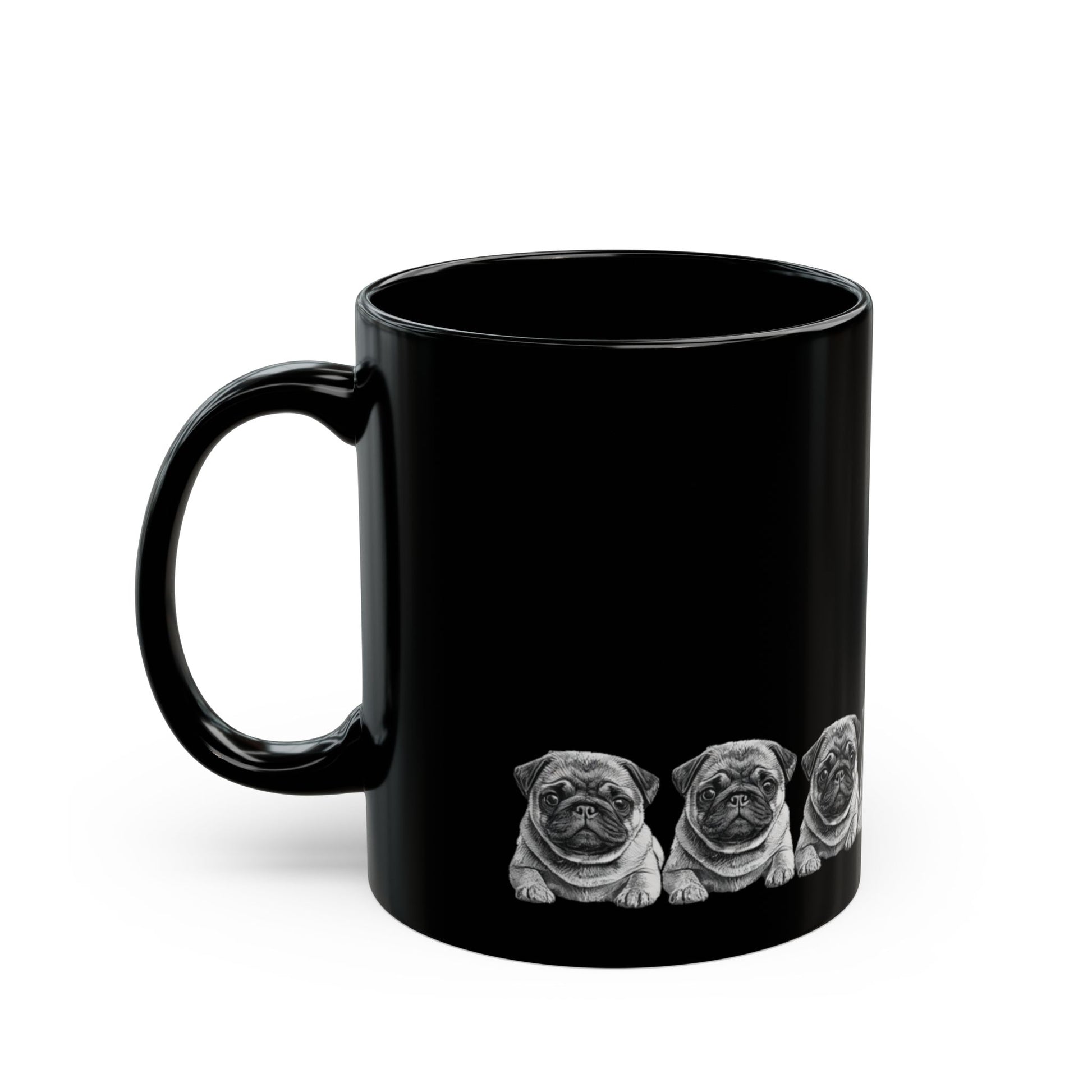 Pug ceramic mug with coffee on a desk