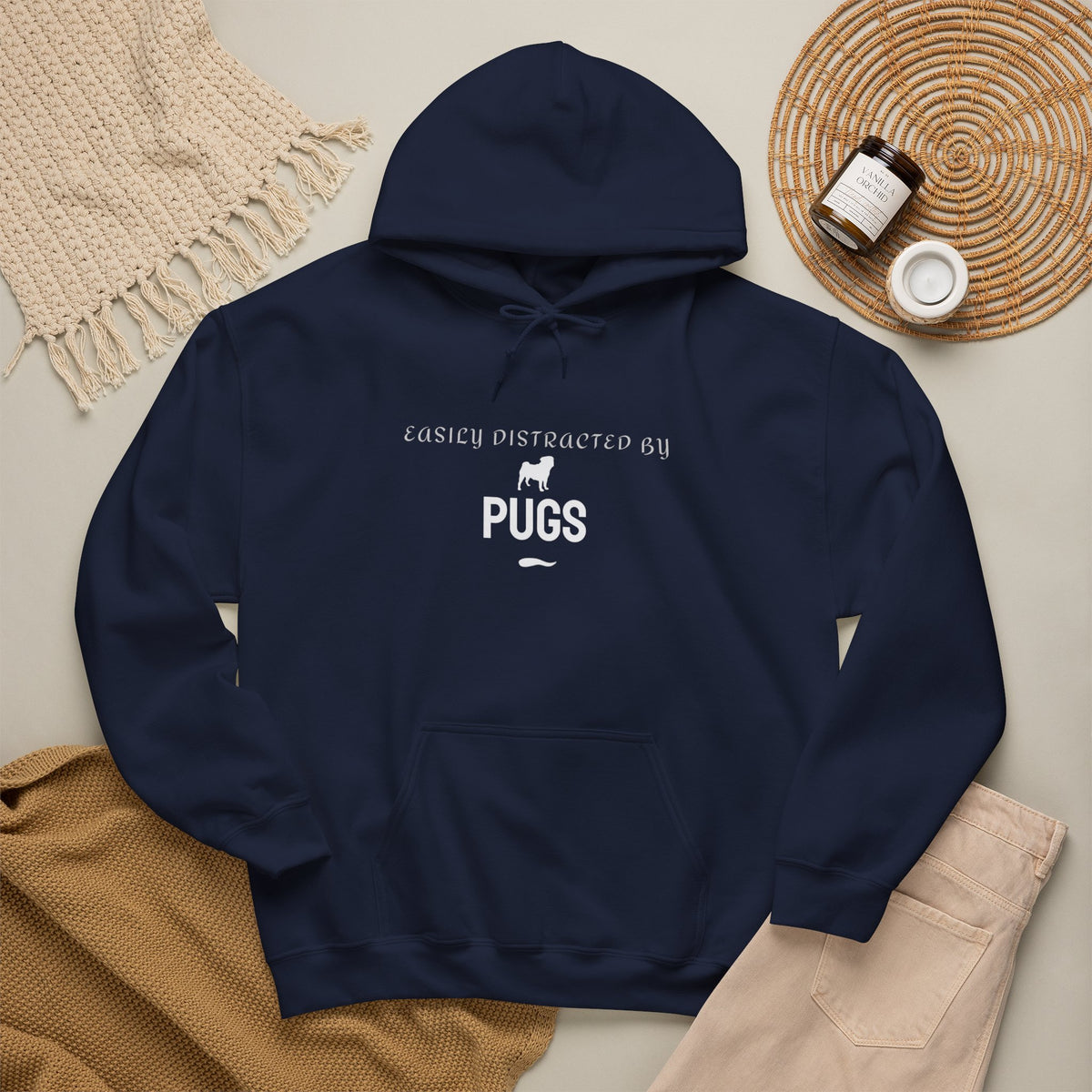 Pug lover hoodie with bold chest slogan print