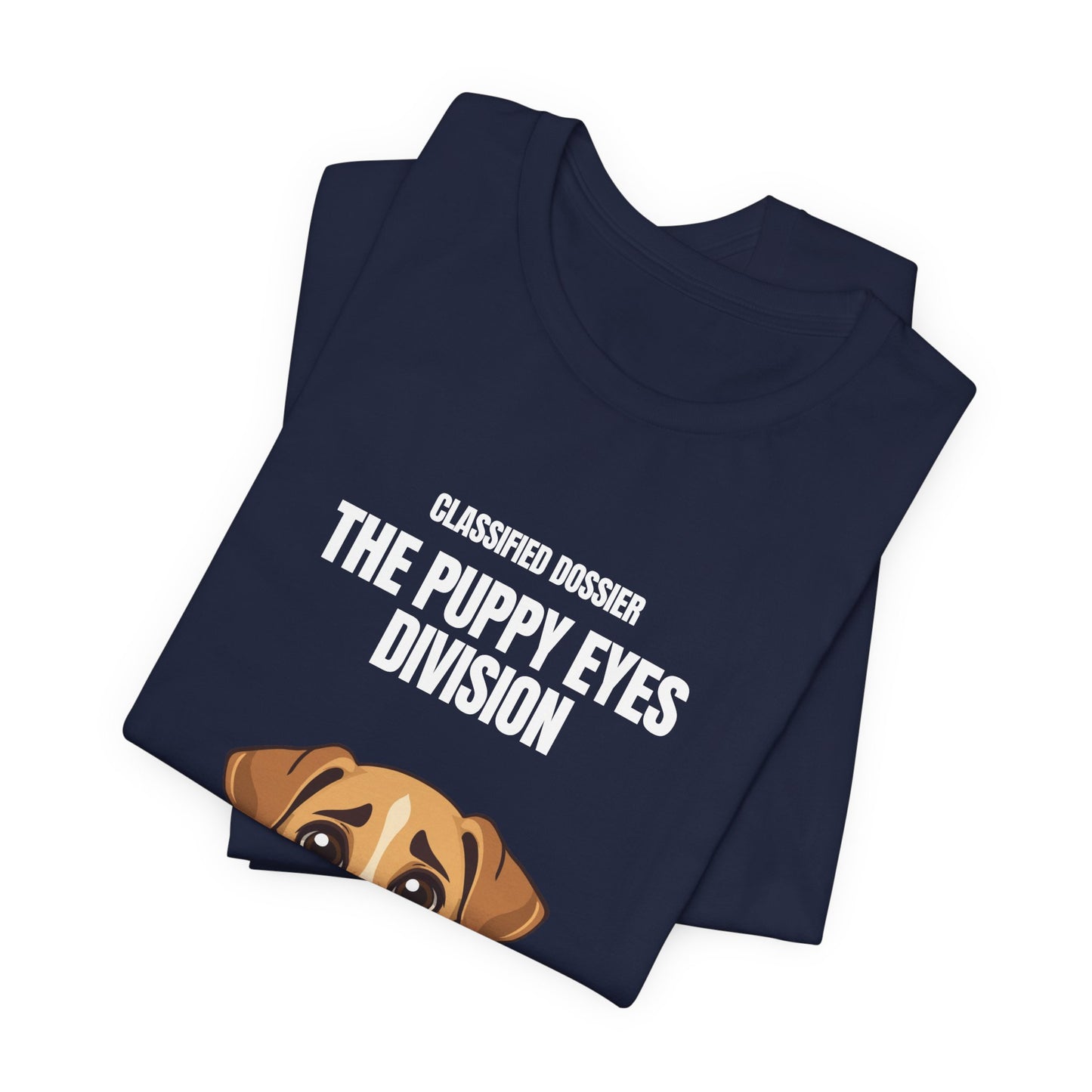 Puppy Eyes Division dog tee stack of folded shirts
