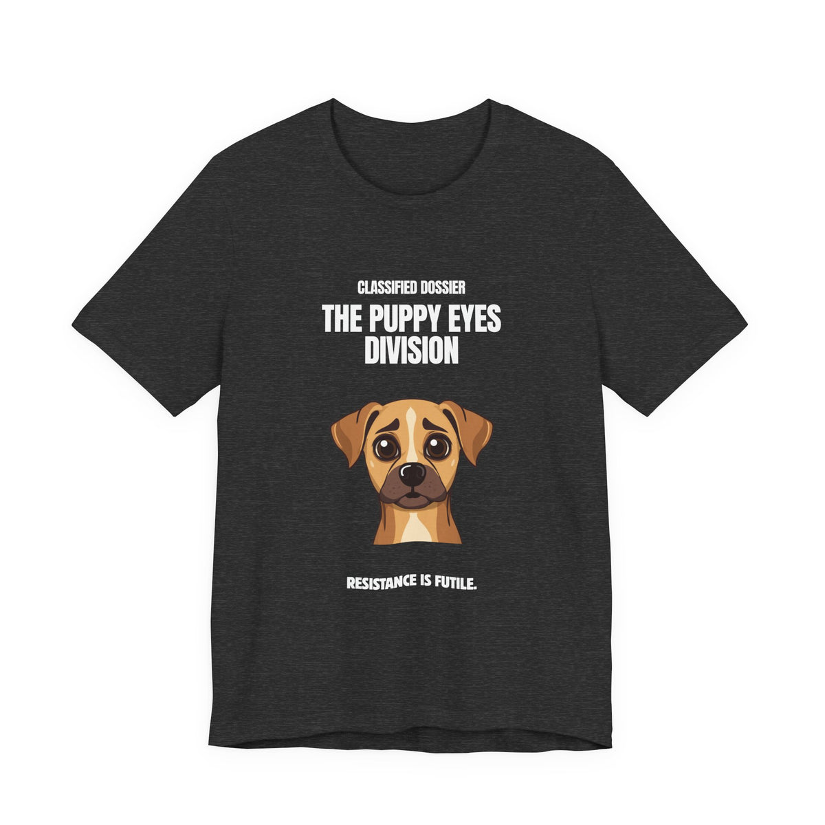 Puppy Eyes Division dog tee sleeve close up