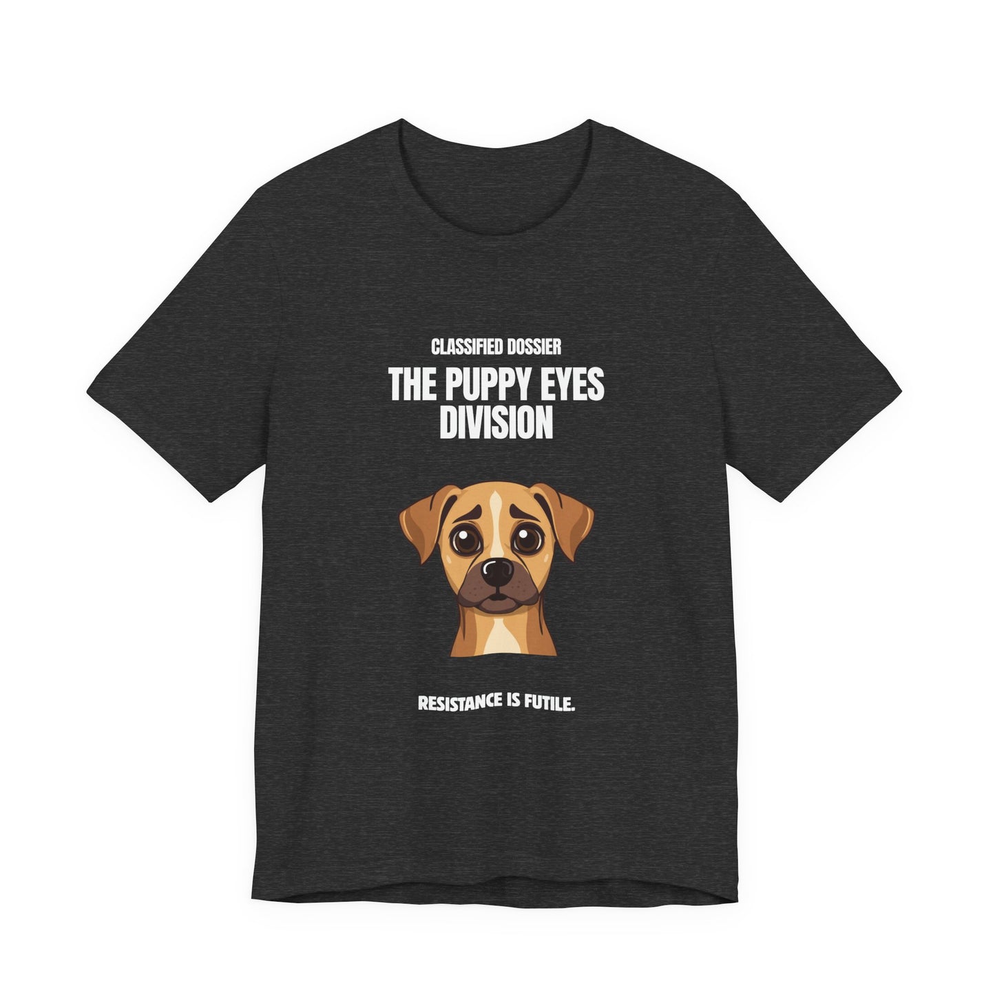 Puppy Eyes Division dog tee sleeve close up