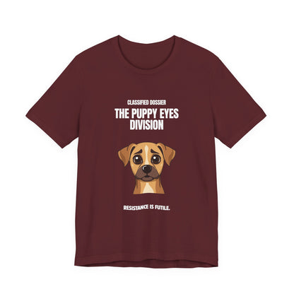 Puppy Eyes Division dog tee worn with jeans