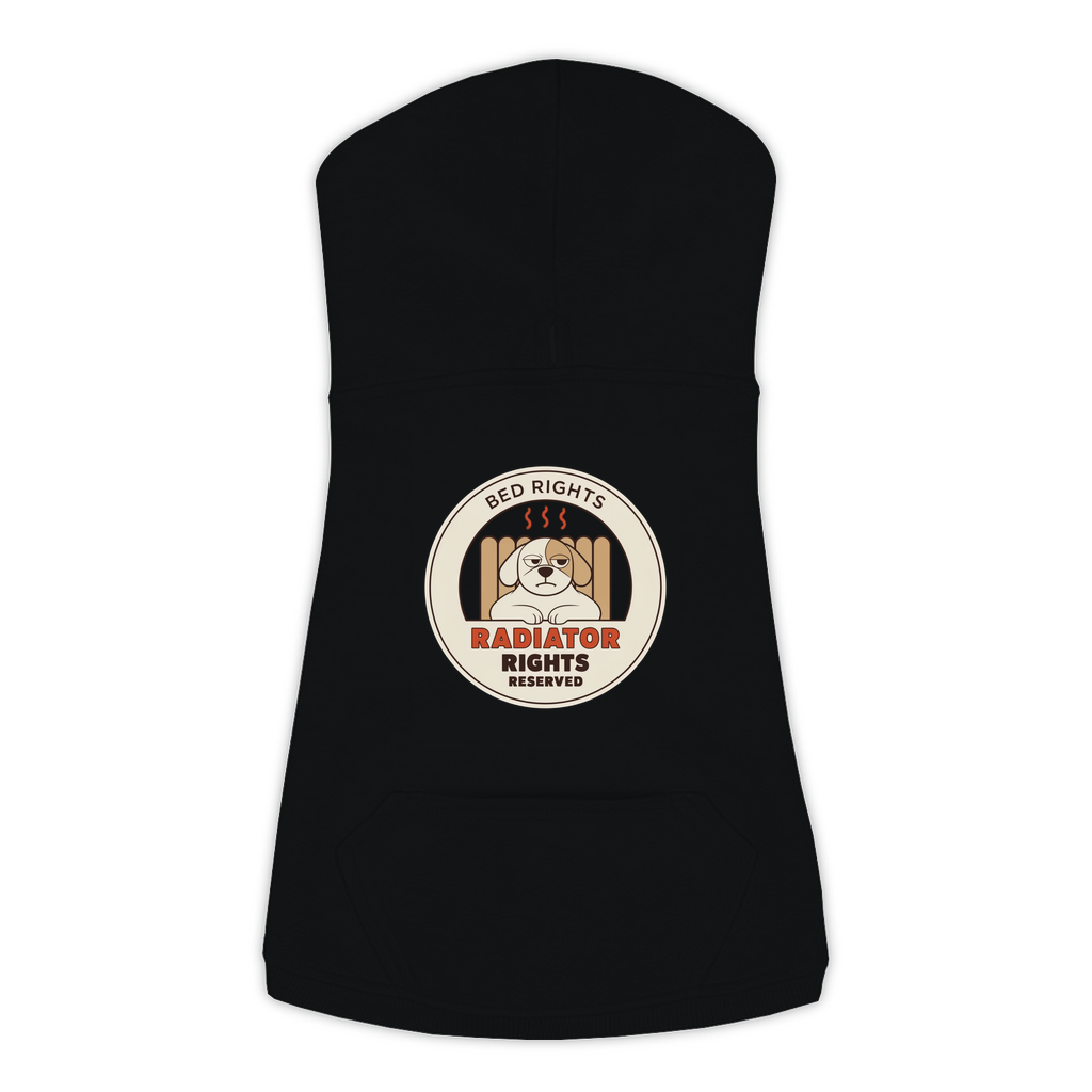 Radiator Rights Reserved funny dog hoodie in black, sizes L to 3XL