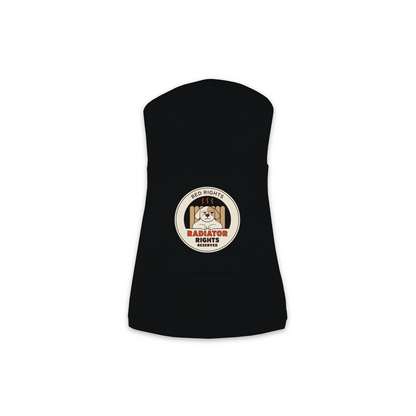Radiator Rights Reserved dog hoodie in black, sizes XS to M