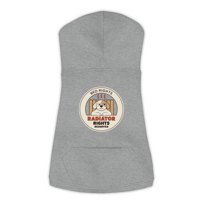 Radiator Rights Reserved funny dog hoodie in granite heather grey, sizes L to 3XL